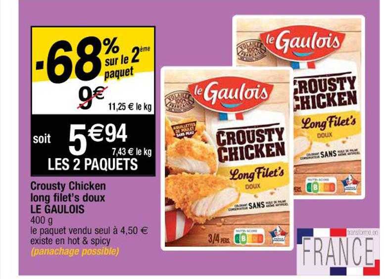 crousty chicken long filet's doux le gaulois