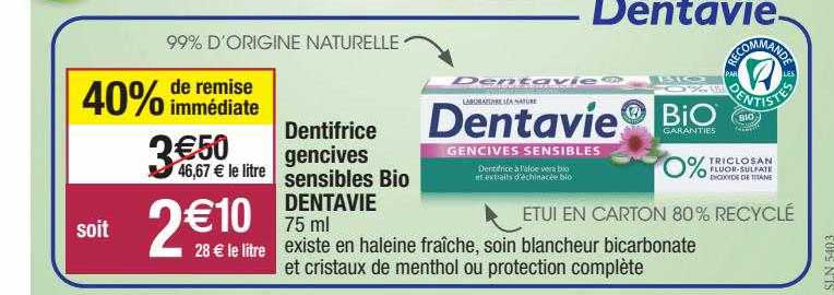 dentifrice gencives sensibles bio dentavie