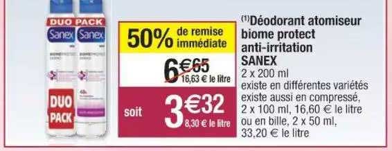 déodorant atomiseur biome protect anti-irritation sanex