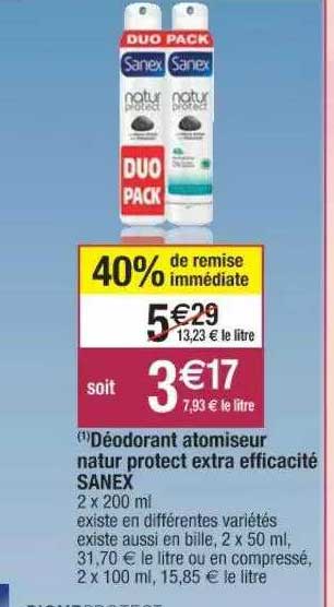Déodorant Atomiseur Natur Protect Extra Efficacité Sanex