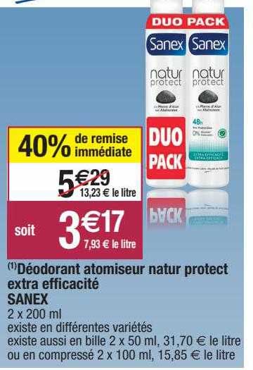 déodorant atomiseur natur protect extra efficacité sanex