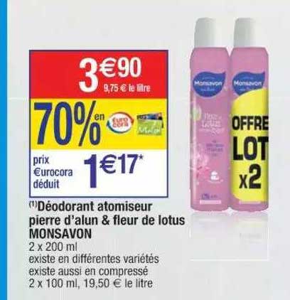 déodorant atomiseur pierre d'alun & fleur de lotus monsavon