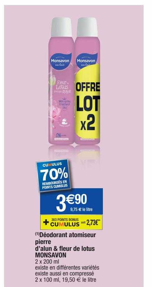 déodorant atomiseur pierre d'alun & fleur de lotus monsavon