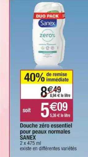 douche zéro essentiel pour peaux normales santex