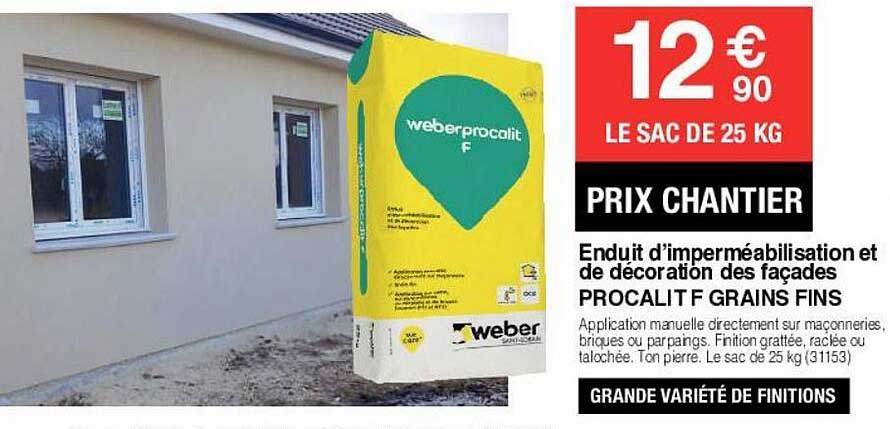 enduit d'imperméabilisation et de décoration des façades procalit f grains fins