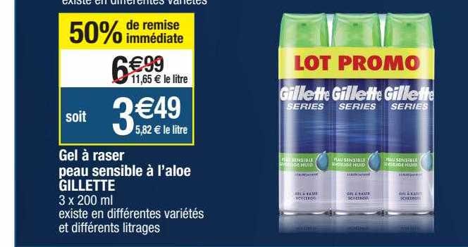 gel à raser peau sensible à l'aloé gillette
