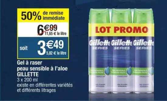 gel à raser peau sensible à l'aloé gillette