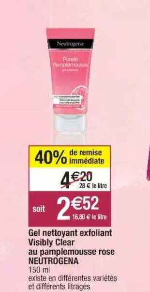 gel nettoyant exfoliant visibly clean au pamplemousse rose neutrogena