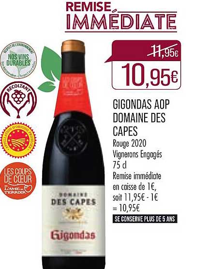 gigondas aop domaine des capes rouge 2020 vignerons engagés