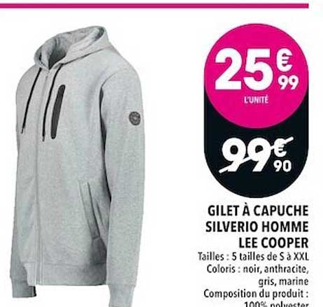 gilet à capuche silverio homme lee cooper