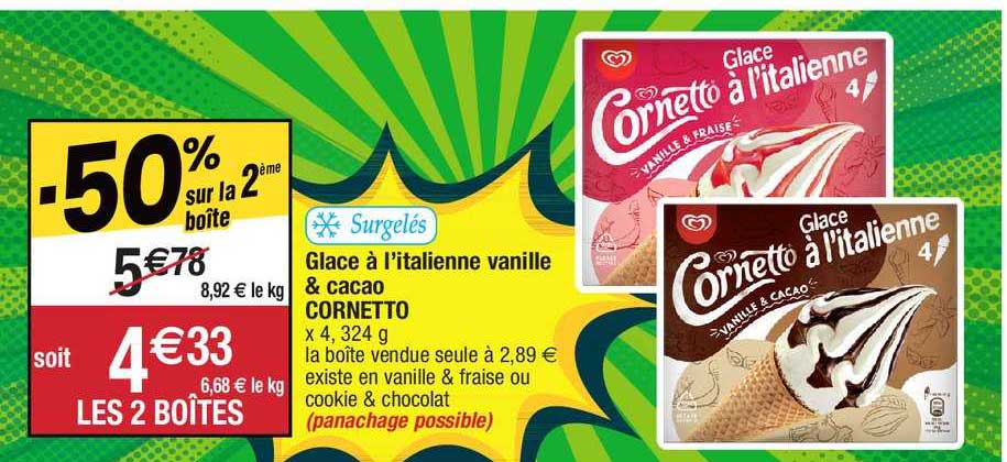 glace à l'italienne vanille & cacao cornetto