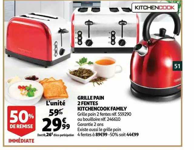 grille pain 2 fentes kitchencook family