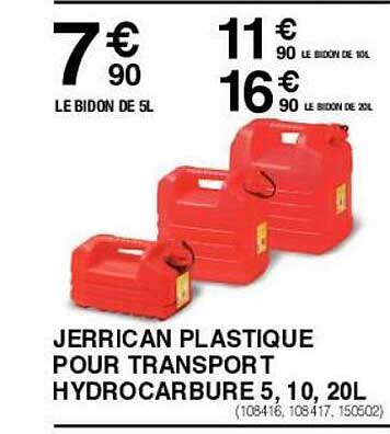 jerrican plastique pour transport hydrocarbure 5, 10, 20l