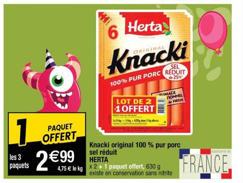knacki original 100% pur porc sel réduit herta