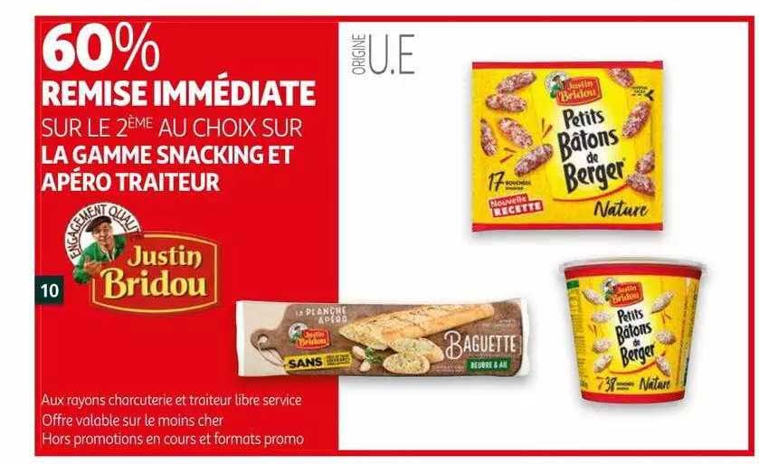 la gamme snacking et apéro traiteur justin bridou