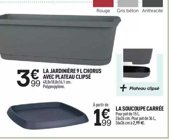 la jardinière 9l chorus avec plateau clipsé, la soucoupe carrée