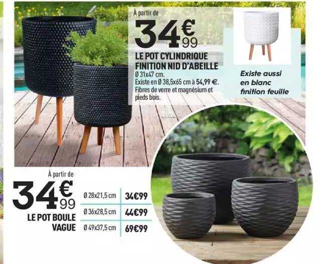 le pot boule vague, le pot cylindrique finition nid d'abeille