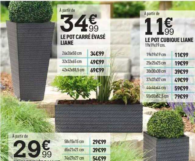 le pot carré évasé liane, le pot cubique liane