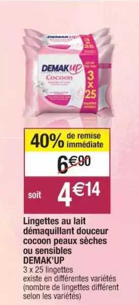 lingettes au lait démaquillant douceur cocoon peaux sèches eou sensibles demak'up