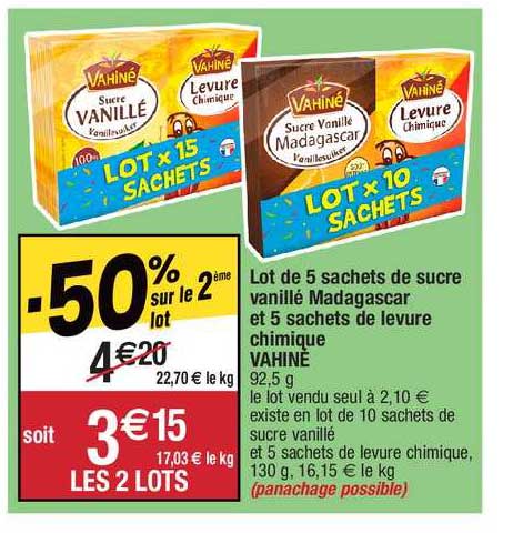 lot de 5 sachets de sucre vanillé madagascar et 5 sachets de levure chimique vahiné