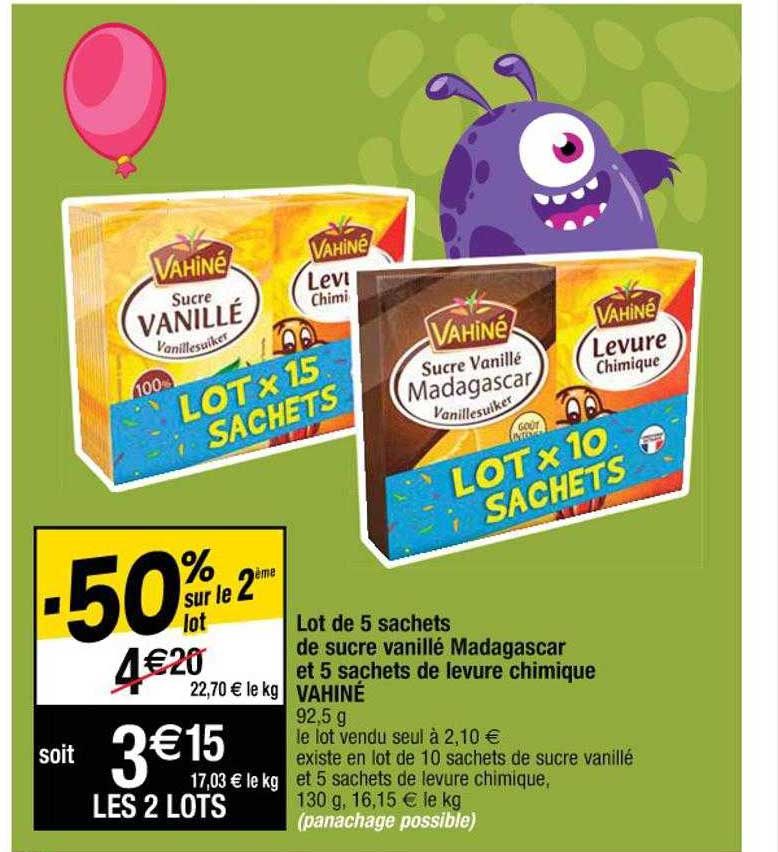 lot de 5 sachets de sucre vanillé madagascar et 5 sachets de levure chimique vahiné