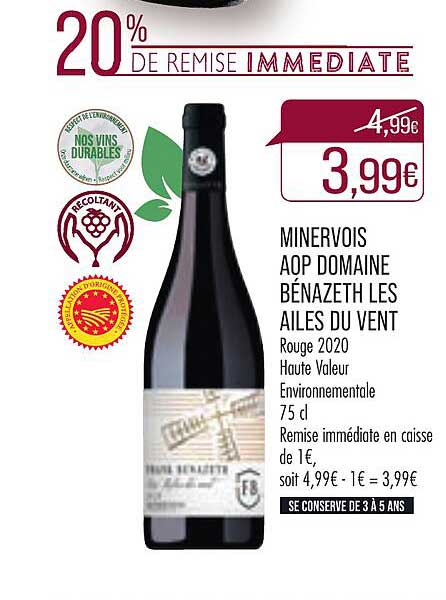 minervois aop domaine bénazeth les ailes du vent rouge 2020