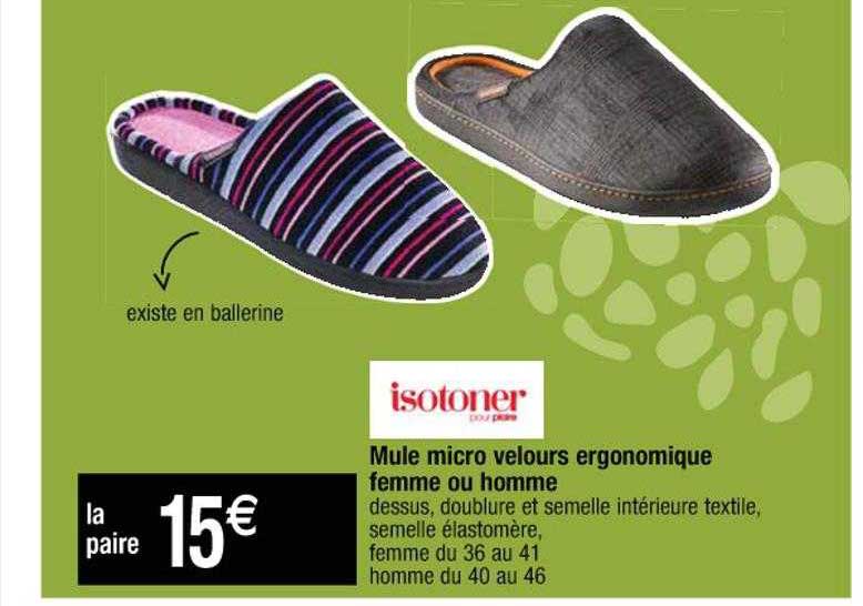 Mule Micro Velours Ergonomique Femme Ou Homme Isotoner