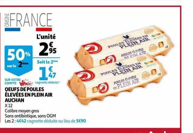 oeufs de poules élevées en plein air auchan