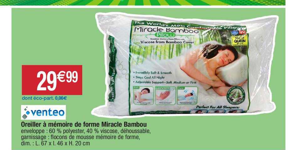 Oreiller à Mémoire De Forme Miracle Bamboo Venteo