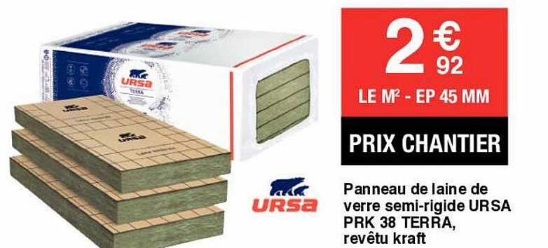 panneau de laine de verre semi-rigide ursa prk 38 terra, revêtue kraft