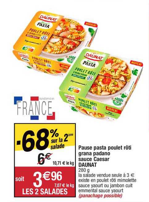 Pause Pasta Poulet Rôti Grana Padano Sauce Caesar Daunat