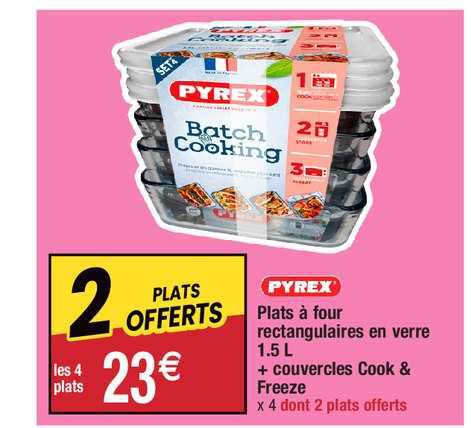 plats à four rectangulaires en verre 1.5 l + couvercles cook & freeze pyrex