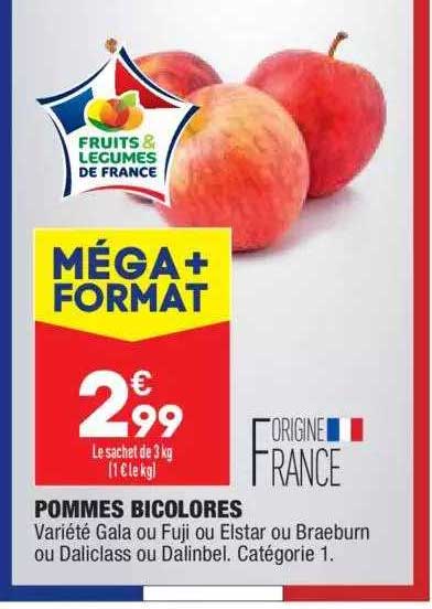 pommes bicolores gala ou fuji ou elstar ou braeburn ou daliclass ou dalinbel