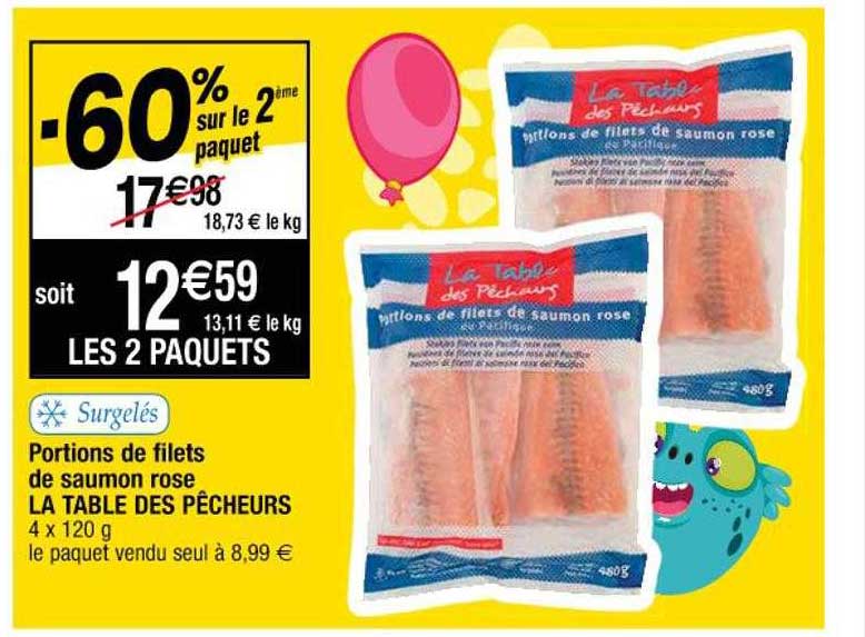 portions de filets de  saumon rose la table des pêcheurs