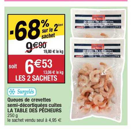 queues de crevettes semi-décortiquées cuites la table des pêcheurs