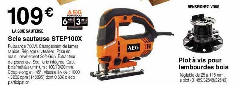 scie sauteuse step100x, plot à vis pour lambourdes bois