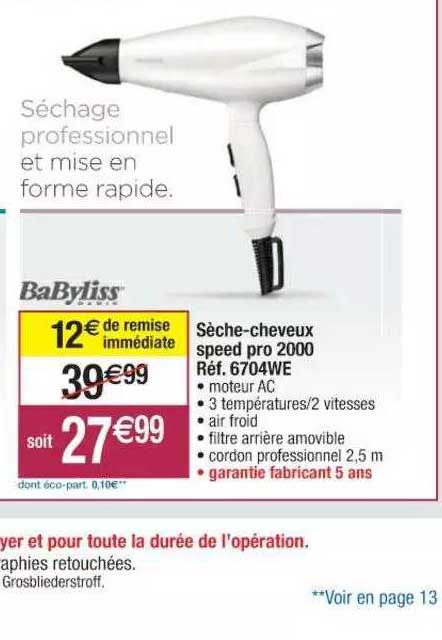 sèche-cheveux speed pro 2000 babyliss