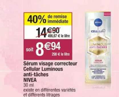 sérum visage correcteur cellular luminous anti-tâches nivea