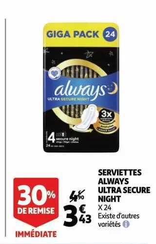 serviettes always ultra secure night