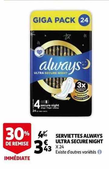 serviettes always ultra secure night