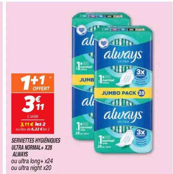 serviettes hygiéniques ultra normal + x28 always