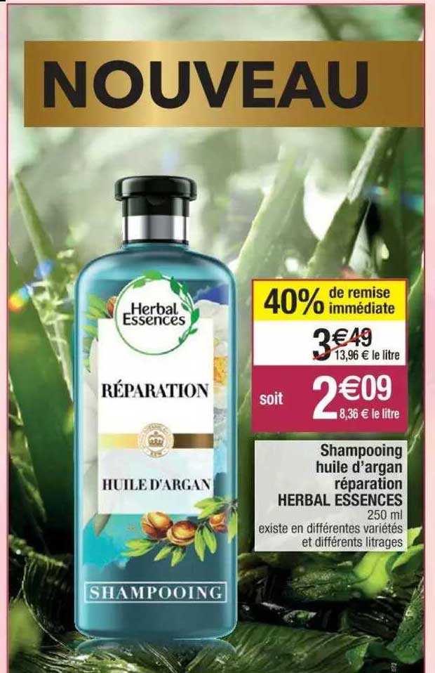 shampooing huile d'argan réparation herbal essences
