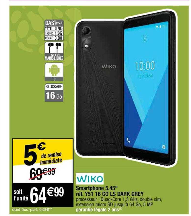 smartphone 5.45" y51 16 go ls dark grey wiko