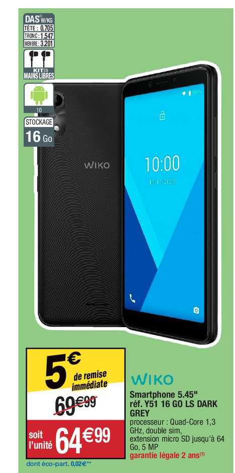 smartphone 5.45" y51 16go ls dark grey wiko