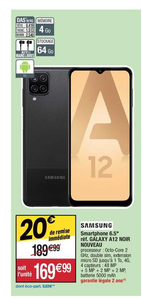 smartphone 6.5" galaxy a12 noir nouveau samsung
