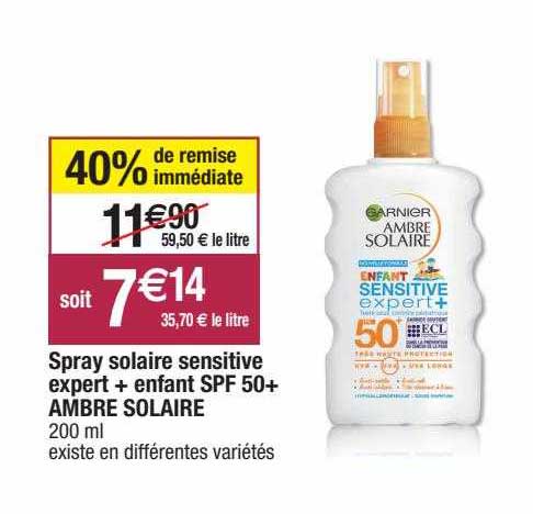 spray solaire sensitive expert + enfant spf 50+ ambre solaire