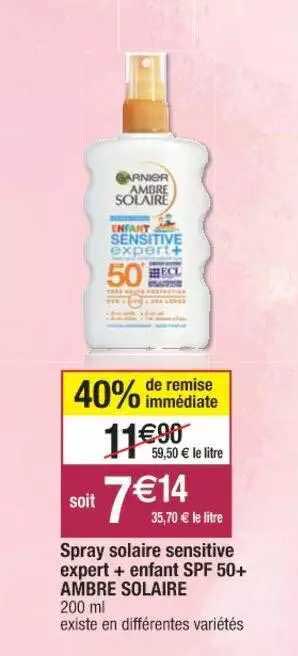 spray solaire sensitive expert + enfant spf 50+ ambre solaire