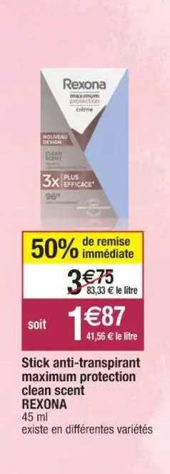 stick anti-transpirant maximum protection clean scent rexona