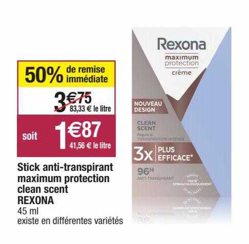 stick anti-transpirant maximum protection clean scent rexona