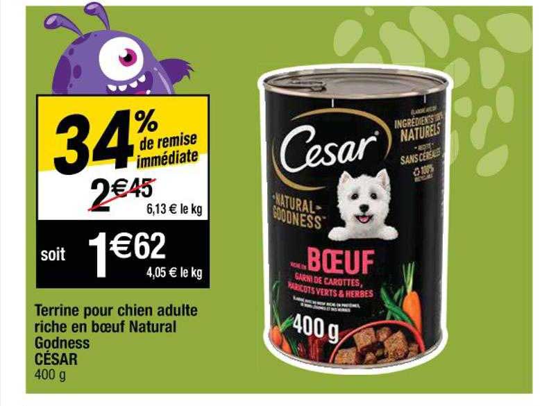terrine pour chien adulte riche en boeuf natural godness césar